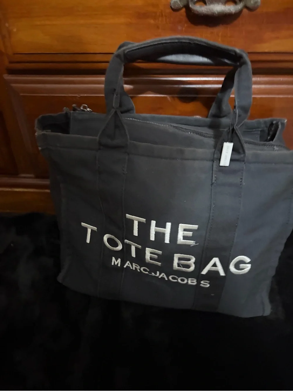 Marc Jacobs Black Canvas Tote Bag with White Logo